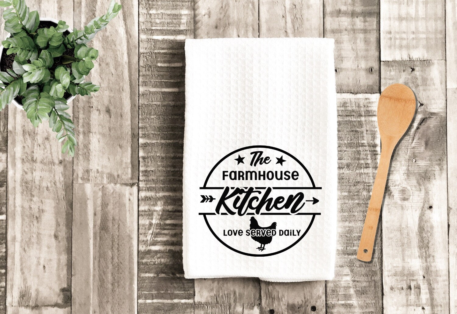 Farmhouse Kitchen Tea Dish Towel - Love Served Tea Towel Kitchen Décor - Housewarming Farm Decorations house Towel, Hostess Gift Towels