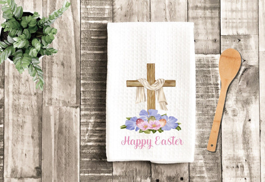 Personalized Easter Cross Dish Towel - Easter Eggs Floral Tea Towel Kitchen - New Home Gift Farm Decorations house Decor Towel