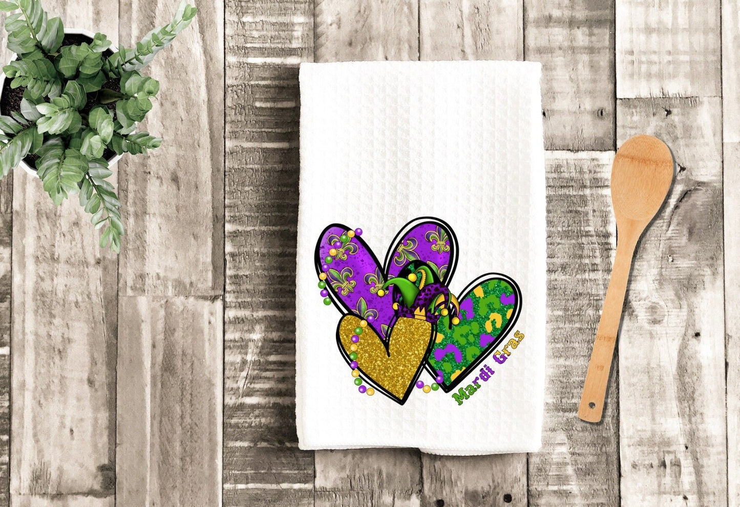 Mardi Gras Heart Dish Towels Cute Kitchen Towels Kitchen 