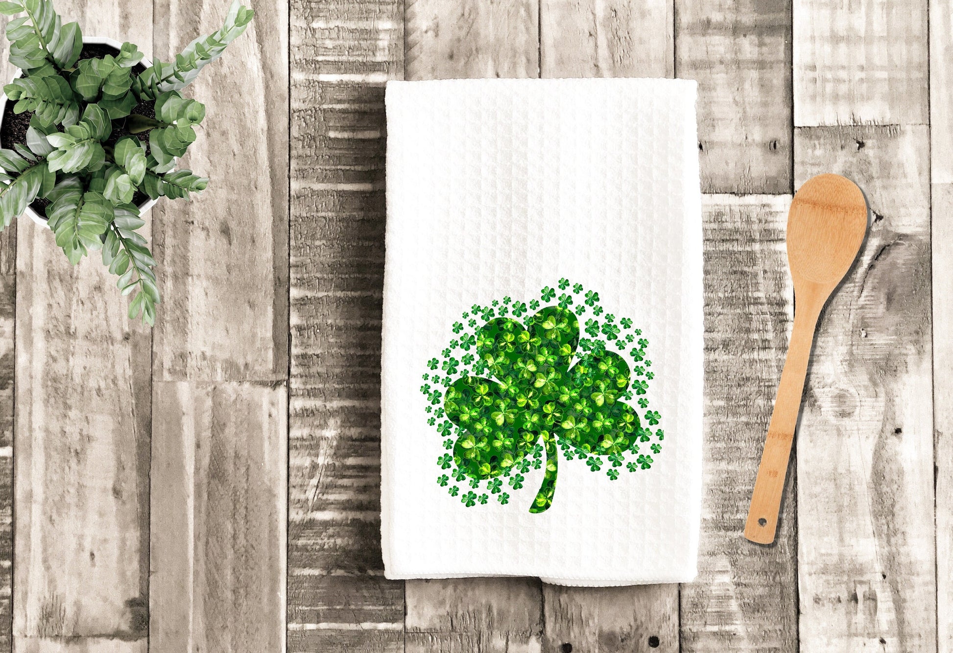 St. Patricks Day Dish Towel - St Patrick's Clover Shamrock Tea Towel Kitchen Decor - Farm Decorations house Decor Towel