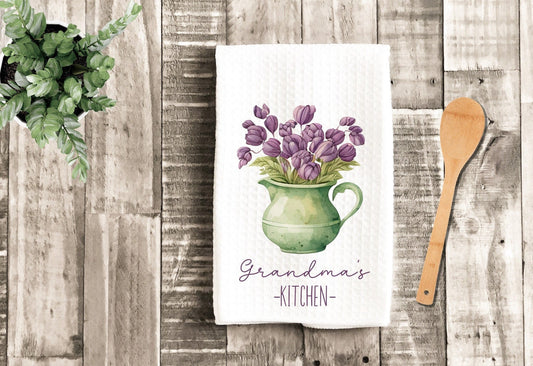 Personalized Kitchen Floral Watercolor Grandma Dish Towel - Mother's Day Nana Tea Towel Kitchen Decor - New Home Gift Farm Decorations