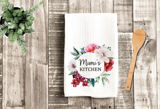 Personalized Kitchen Floral Watercolor Grandma Dish Towel - Mother's Day Mimi Tea Towel Kitchen Decor - Grandmother Gift Farm Decorations