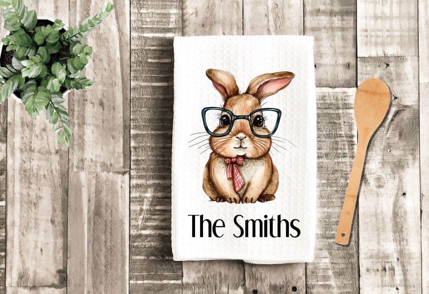 Rabbit With Glasses Kitchen Dish Towel - Easter Bunny Tea Towel Kitchen - New Home Gift Farm Decorations Farmhouse Decor Towel