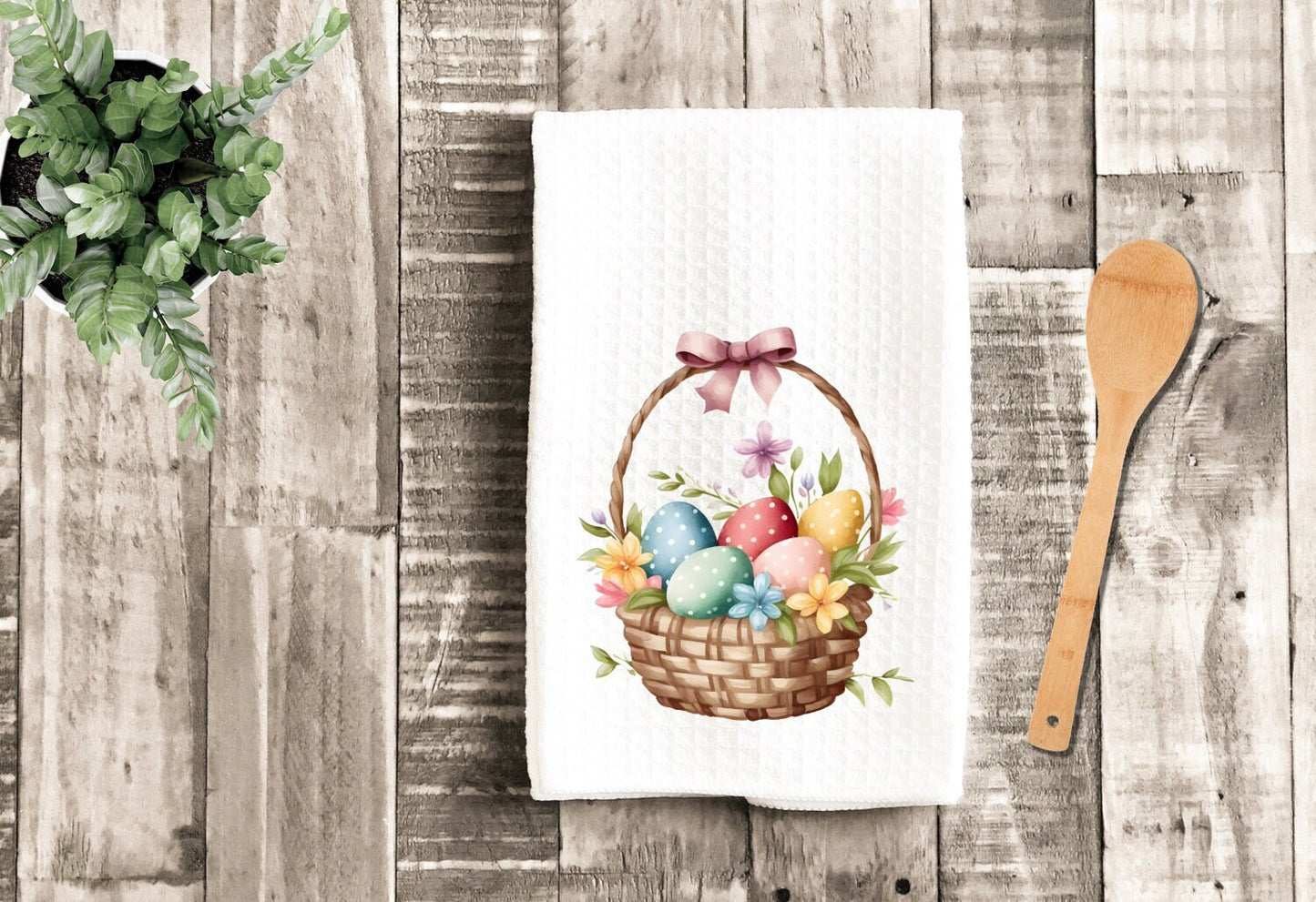 Easter Egg Basket Kitchen Dish Towel - Easter Eggs Tea Towel Kitchen - New Home Gift Farm Decorations house Decor Towel