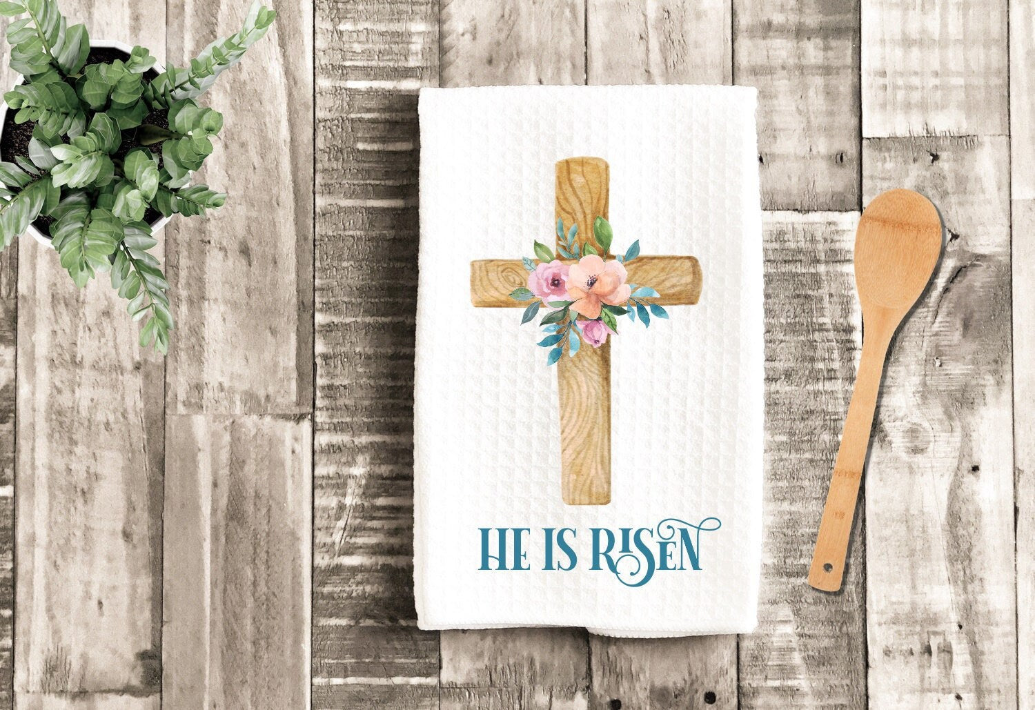 He Is Risen Cross Dish Towel - Floral Cross Christian Tea Towel Kitchen - New Home Gift, Housewarming Easter Decorations house Decor Towel