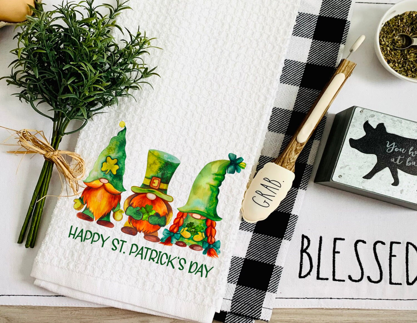 Irish GnomeS Happy St. Patricks Day Gnomes Dish Towel - Tea Towel Kitchen Decor - New Home Gift Farm Decorations house Decor Towel