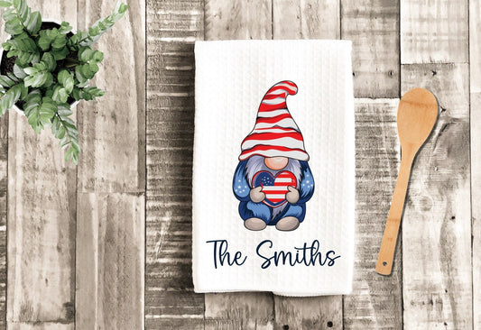 Patriotic 4th of July Gnome Tea Dish Towel - Personalized Independence Day Gnomes Towel Kitchen Décor - Housewarming Decorations house Towel
