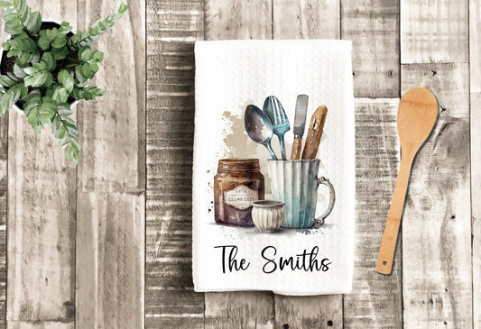 Rustic Kitchen Utensils Personalized Tea Dish Towel - Tea Towel Kitchen Décor - Housewarming Farm Decorations house Towel