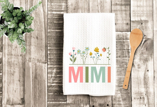 Mimi Wildflower Floral Watercolor Grandma Dish Towel - Mother's Day Mimi Tea Towel Kitchen Decor - Grandmother Gift Farm Decorations