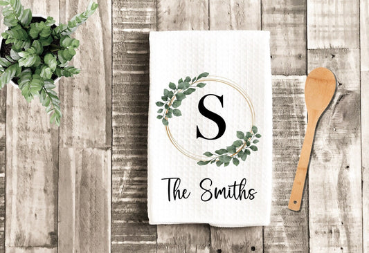 Personalized Eucalyptus Gold Frame Dish Towel - Mother's Day Tea Towel Kitchen Decor - New Home Gift Farm Decorations house Towel