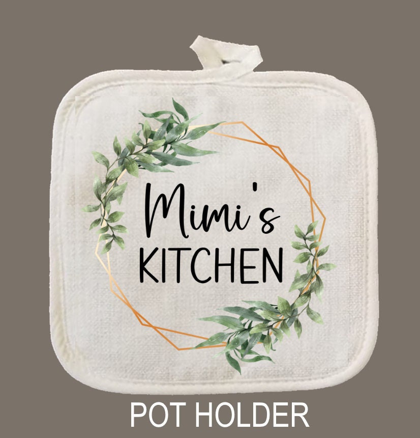 Personalized Oven Mitt & Pot Holder Set, Floral Greenery Frame Gift Set Personalized Oven Mitts, Gifts for Mom, Mimi's Kitchen Camping RV