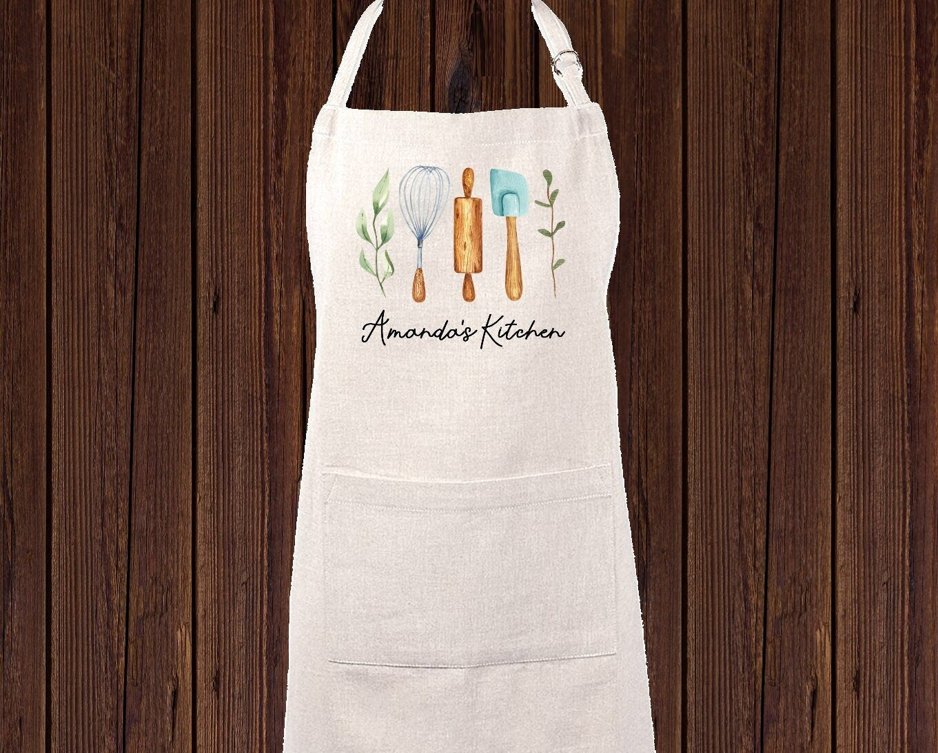 Personalized Linen Apron, Custom Kitchen Cooking Apron Cooking Utensils, Baker Gift Set Personalized Apron, Gifts for Mom, Grandma's Kitchen