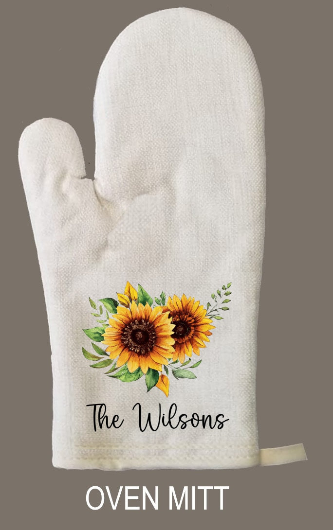 Personalized Oven Mitt & Pot Holder Set, Sunflowers Gift Set Personalized Oven Mitts, Gifts for Mom, Mimi's Kitchen Camping RV