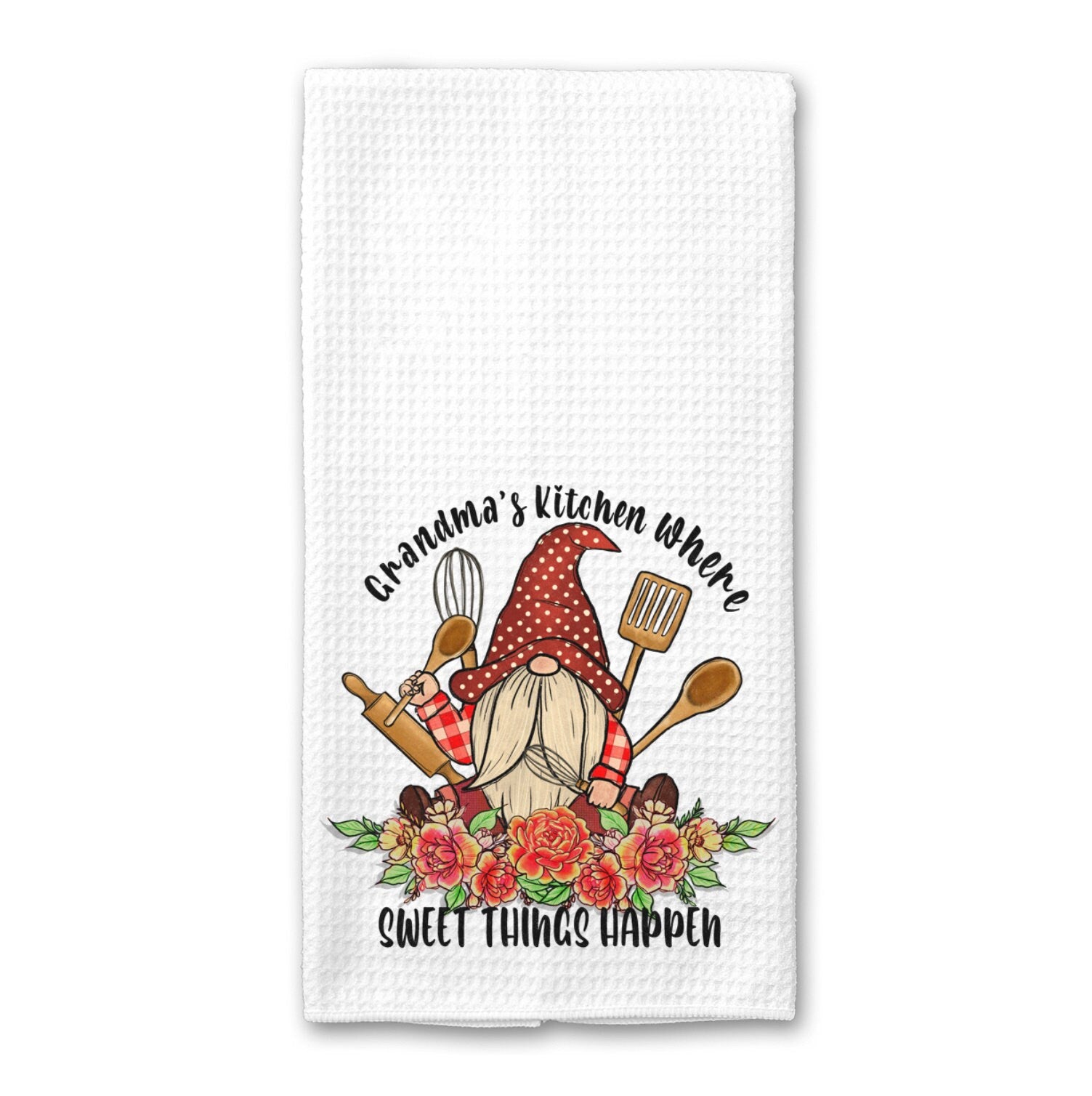 Grandma's Kitchen Gnome Sweet Things Dish Towel - Mother's Day Tea Towel Kitchen Decor - New Home Gift Farm Decorations house Towel