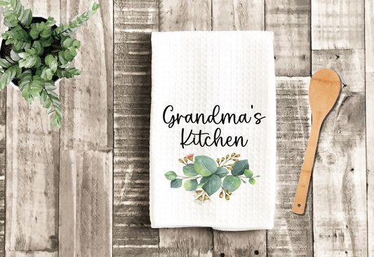 Personalized Grandma's Kitchen Eucalyptus Dish Towel - Mother's Day Tea Towel Kitchen Decor - New Home Gift Farm Decorations house Towel