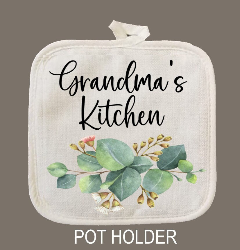 Mimi Oven Mitt & Pot Holder Set, Floral Eucalyptus Grandma Gift Set Personalized Oven Mitts, Gifts for Mom, Mimi's Kitchen Camping RV