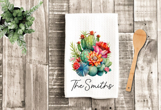 Personalized Floral Succulents Dish Towel - Tea Towel Kitchen - New Home Gift, Housewarming Farm Decorations house Decor Towel