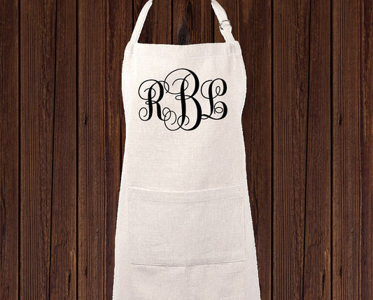 Monogram Linen Apron, Custom Kitchen Cooking Apron Simple Gift Personalized Wedding Gift Apron, Gifts for Mom, Mimi's Kitchen