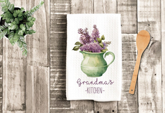 Personalized Kitchen Lilac Watercolor Grandma Dish Towel - Mother's Day Nana Tea Towel Kitchen Decor - New Home Gift Farm Decorations