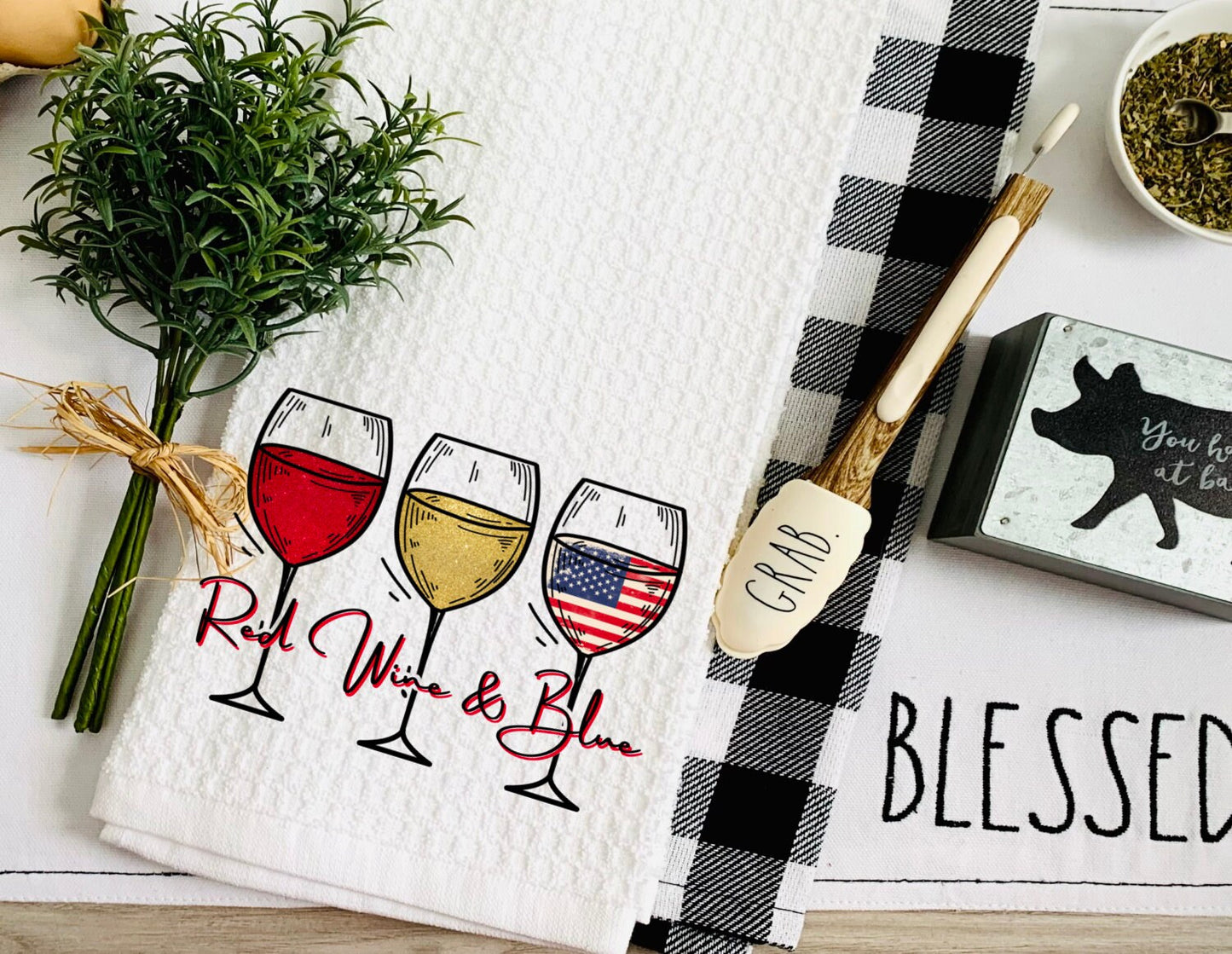Red Wine And Blue Tea Dish Towel - Funny Independence Day 4th Of July Towel Kitchen Décor - Housewarming Decorations house Towel