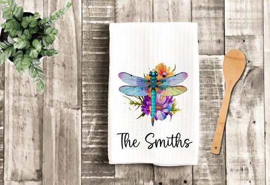 Personalized Dragonfly Watercolor Grandma Dish Towel - Mother's Day Mimi Tea Towel Kitchen Decor - Grandmother Gift Farm Decoration