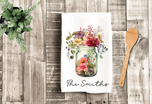 Personalized Dish Towel - Spring Flowers in Jar Tea Towel Kitchen - New Home Gift, Housewarming Farm Decorations house Decor Towel