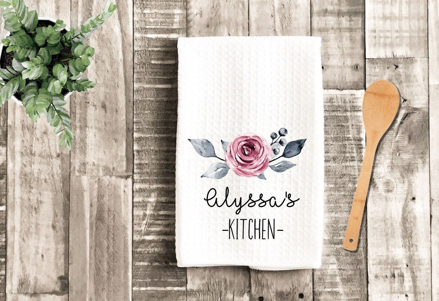 Personalized Floral Rose Tea Dish Towel - Monogram Tea Towel Kitchen Décor - Housewarming Farm Decorations house Towel