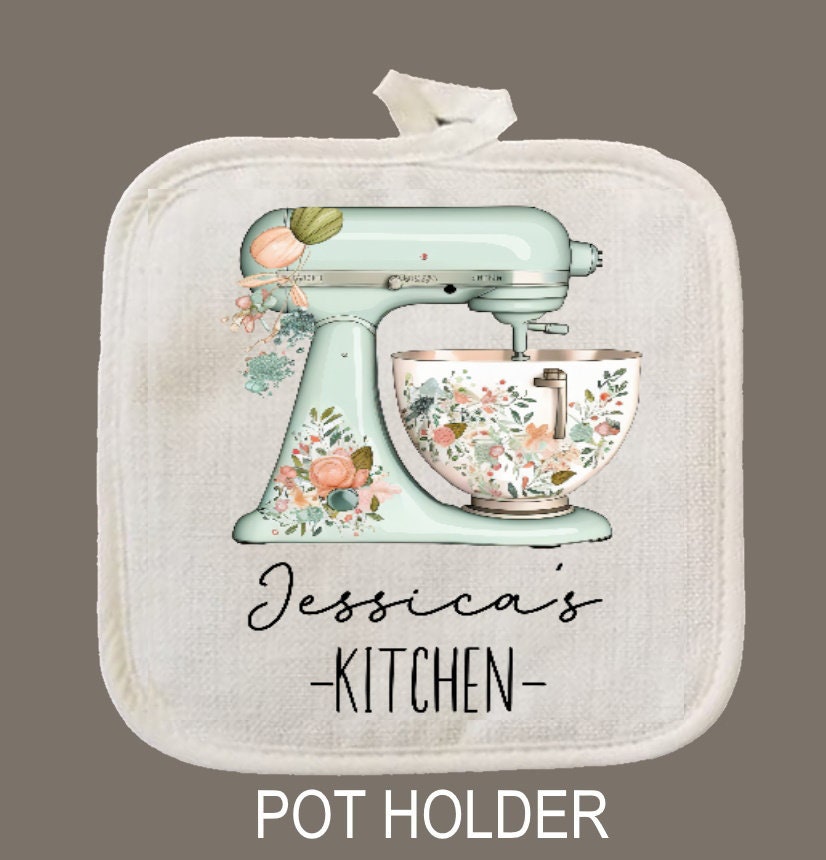 Personalized Oven Mitt & Pot Holder Set, Grandma Gift Set Floral Mixer Oven Mitts, Gifts for Mom, Camping RV