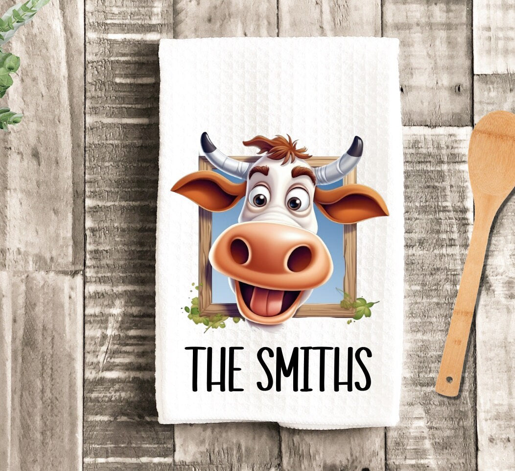 Funny Cow Face Personalized Tea Dish Towel - Funny Cow Tea Towel Kitchen Décor - Farm Decorations house Towel