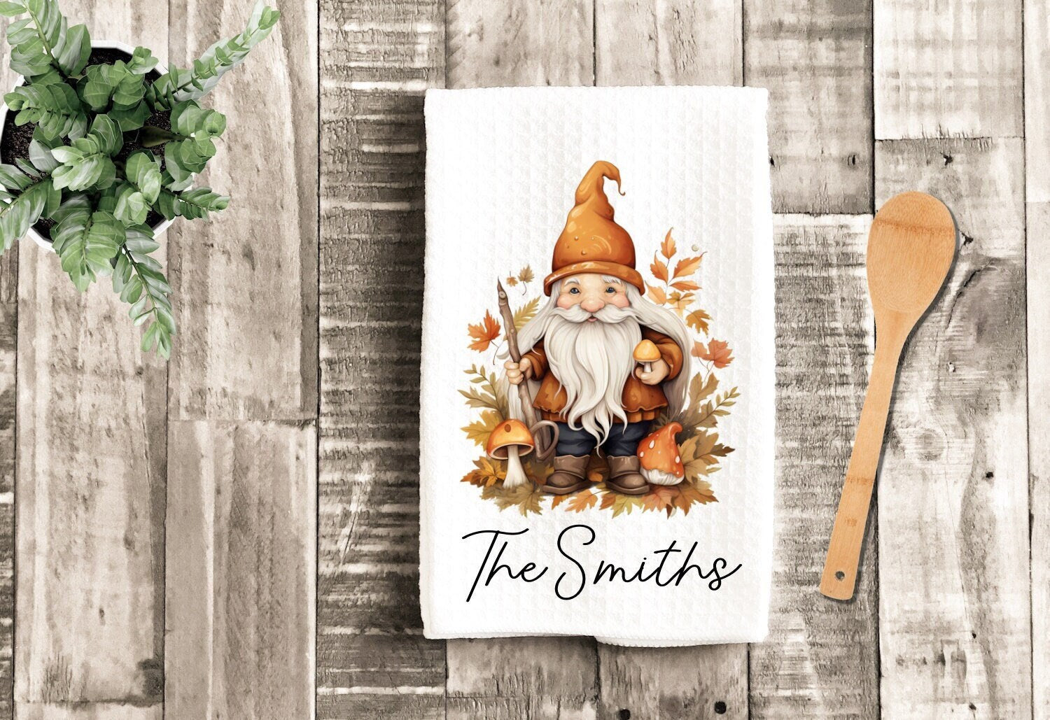 Personalized Fall Gnome Dish Towel - Fall Decor Thanksgiving Tea Towel Kitchen Decor - New Home Gift Farm Decorations house Towel