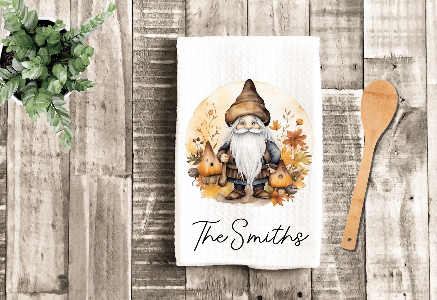 Personalized Folk Gnome Fall Dish Towel - Fall Decor Thanksgiving Tea Towel Kitchen Decor - New Home Gift Farm Decorations house Towel