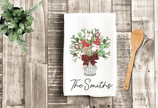 Christmas Bouquet Personalized Merry Christmas Tea Dish Towel - Tea Towel Kitchen Décor - Housewarming Farm Decorations house Towel