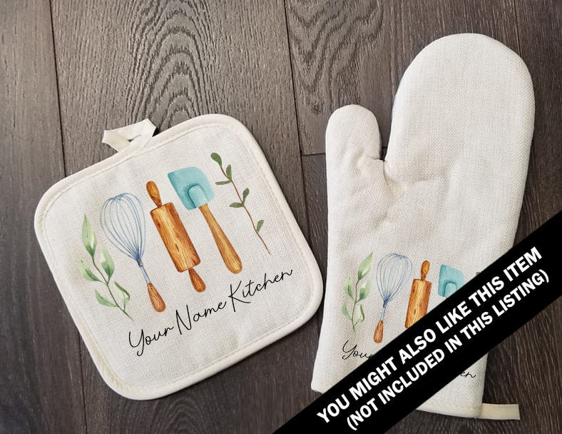 Personalized Linen Apron, Custom Kitchen Cooking Apron Utensils, Baker Gift Set Personalized Apron, Gifts for Mom, Grandma's Kitchen