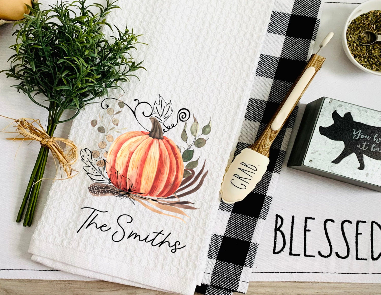 Personalized Fall Pumpkin Dish Towel - Fall Decor Thanksgiving Tea Towel Kitchen Decor - New Home Gift Farm Decorations house Towel