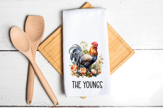 Personalized Kitchen Rooster Floral Dish Towel - Mother's Day Nana Tea Towel Kitchen Decor - New Home Gift Farm Decorations