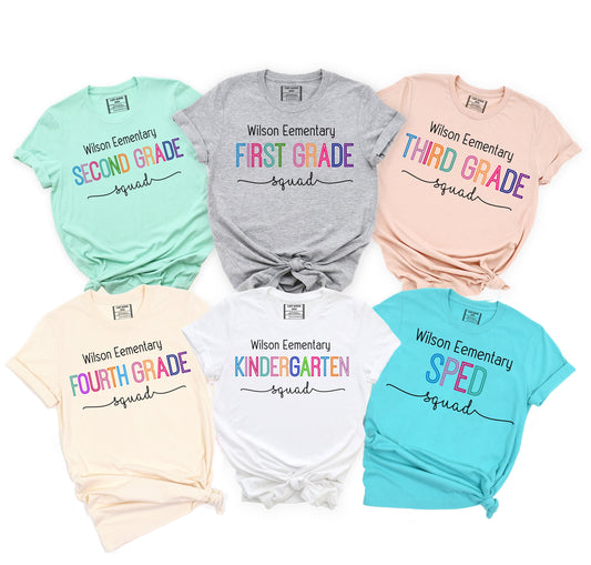 Personalized Teacher Squad Grade Shirts, Kindergarten 1st Grade 2nd Grade Back To School T-shirts