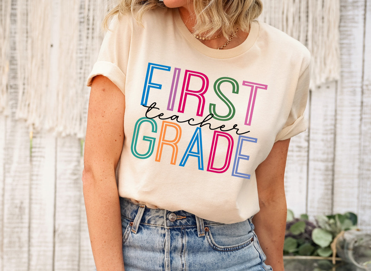 Fourth Grade Teacher Tee, Colorful 4th Grade Team Shirt, Back To School Teacher Novelty T-Shirt