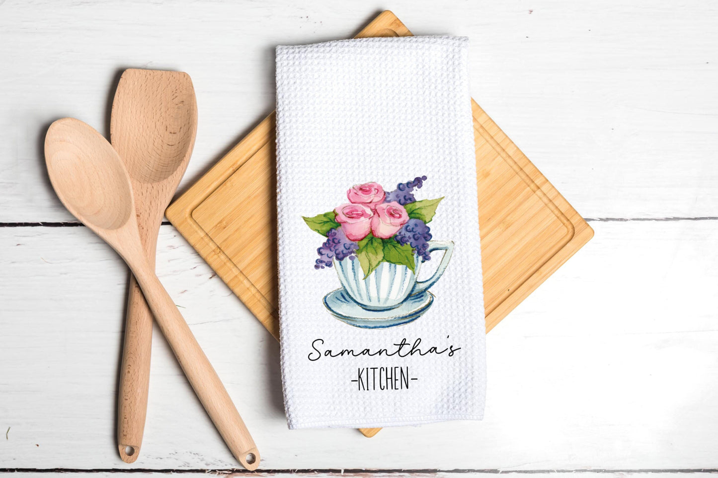 Personalized Country Cottage Rose Tea Dish Towel - Monogram Tea Towel Kitchen Décor - Housewarming Farm Decorations house Towel