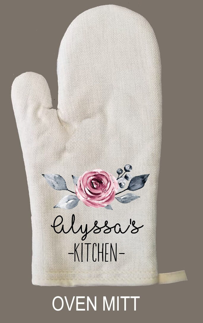 Floral Personalized Oven Mitt & Pot Holder Set, Flower Rose Gift Set  Personalized Oven Mitts, Gifts for Mom, Gift for Aunt, Hostess Gift