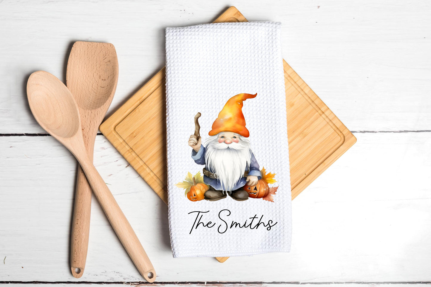 Fall Gnome Pumpkin Dish Towel - Personalized Fall Halloween Cute Gnome Tea Towel Kitchen Decor - Farm Decorations house Towel