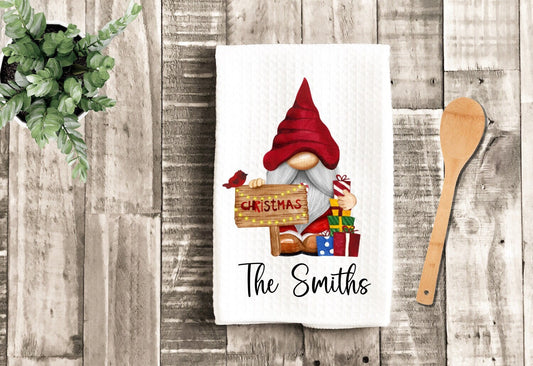 Personalized Christmas Gnome Tea Dish Towel - Christmas Towel Kitchen Décor - Housewarming Farm Decorations house Towel