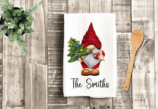 Personalized Christmas Gnome Tea Dish Towel - Christmas Towel Kitchen Décor - Housewarming Farm Decorations house Towel