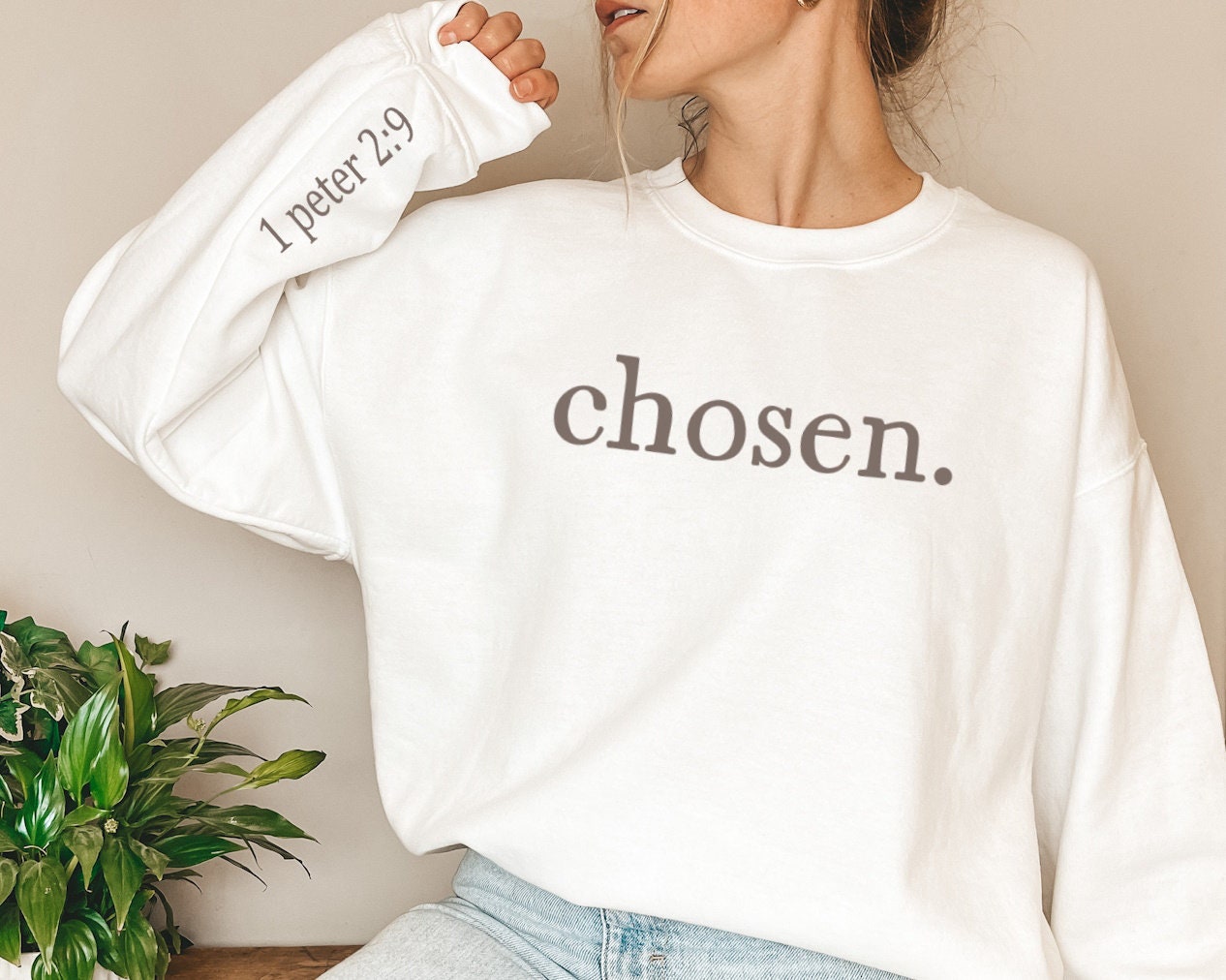 Chosen Bible Verse Sleeve Crewneck Sweatshirt Bible Quote Faith Shirts Christian Long Sleeve Shirt Sweatshirt