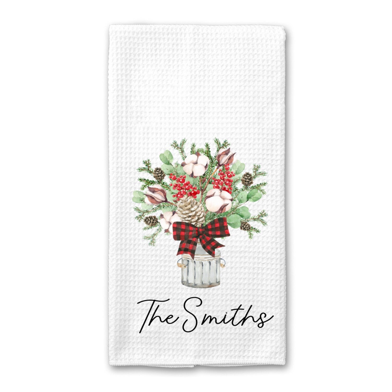 Christmas Bouquet Personalized Merry Christmas Tea Dish Towel - Tea Towel Kitchen Décor - Housewarming Farm Decorations house Towel