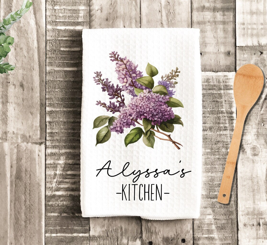 Personalized Kitchen Lilac Floral Dish Towel - Mother's Day Nana Tea Towel Kitchen Decor - New Home Gift Farm Decorations