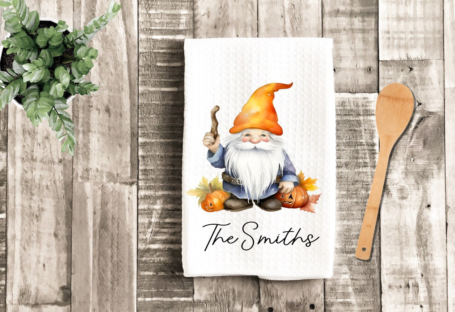 Fall Gnome Pumpkin Dish Towel - Personalized Fall Halloween Cute Gnome Tea Towel Kitchen Decor - Farm Decorations house Towel