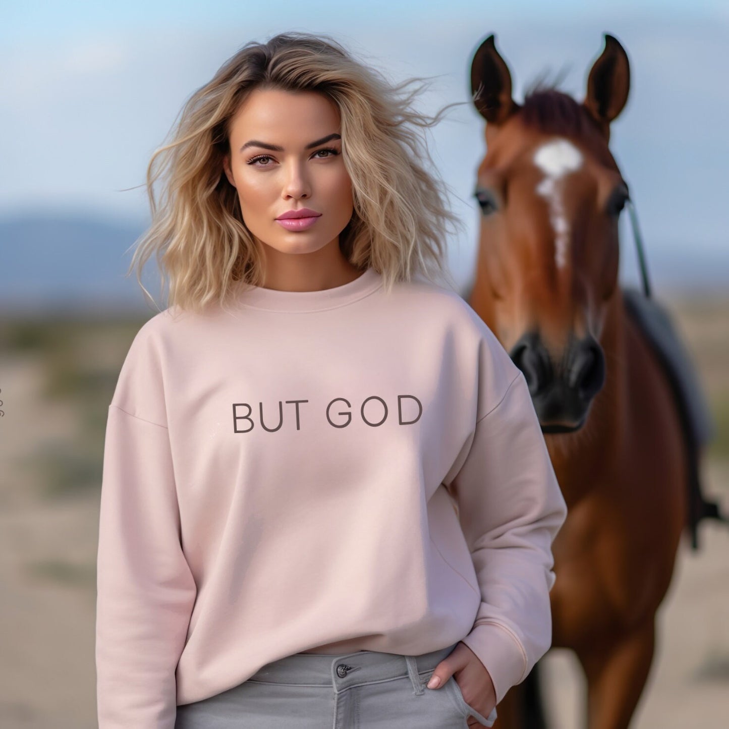 But God Bible Verse Sleeve Crewneck Sweatshirt, Bible Quote Faith Christian Long Sleeve Shirt Sweatshirt