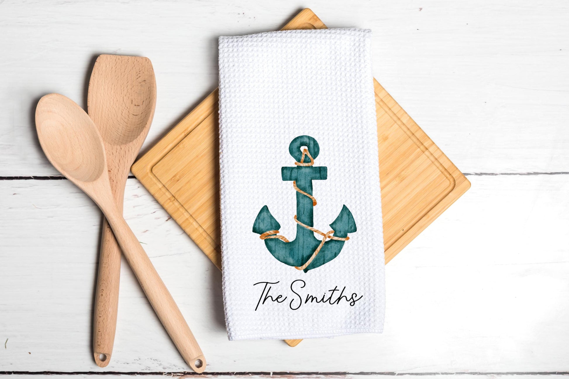 Nautical Anchor Personalized Kitchen dish Towel - Beach House Boat Tea Towel Kitchen Decor - New Home Gift Lake Decorations Decor Towel
