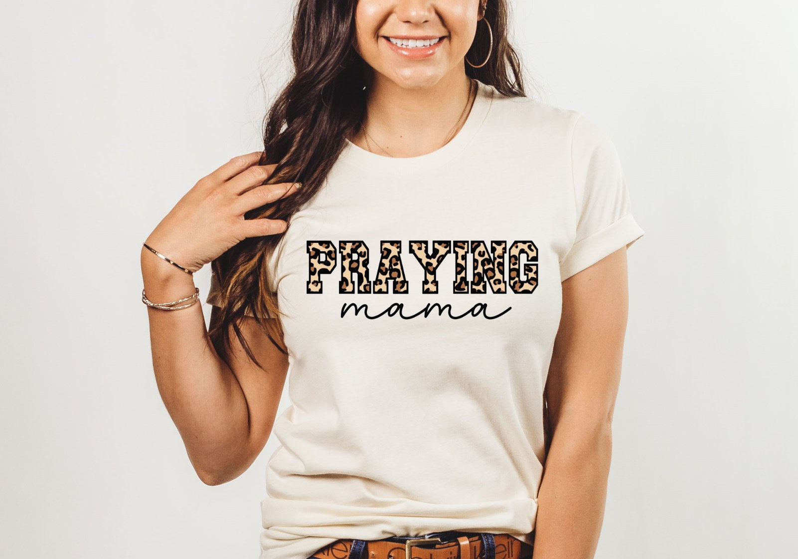 Personalized Praying Leopard Print Christian T-shirt, Praying Mama, Praying Grandma, Praying Teacher