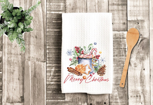 Merry Christmas Cocoa Mug Tea Dish Towel - Christmas Watercolor Towel Kitchen Décor - Housewarming Farm Decorations house Towel